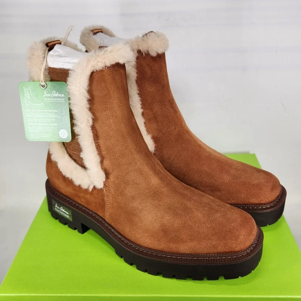 Sam Edelman Laguna Cozy Boot Women Size 12 Brown Suede Weatherproof Faux Fur